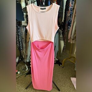 NWT Pink Cut-Out Colorblock Ribbed Dress Size Small